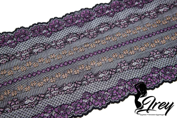 911 Кружево эластичное 23 см, узор VS, Италия, черный