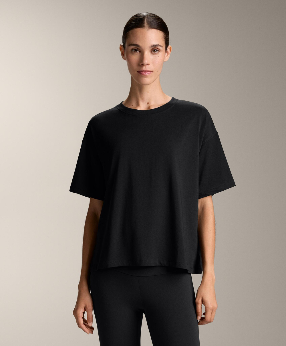 Oysho Футболка с короткими рукавами из смесового хлопка, черный