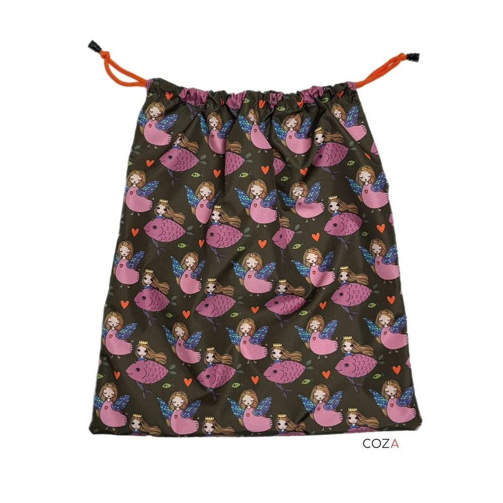 Шоппер - пилигрим COZA большая с принтом "Шинуазри", голубой фон, 46х37х9 см