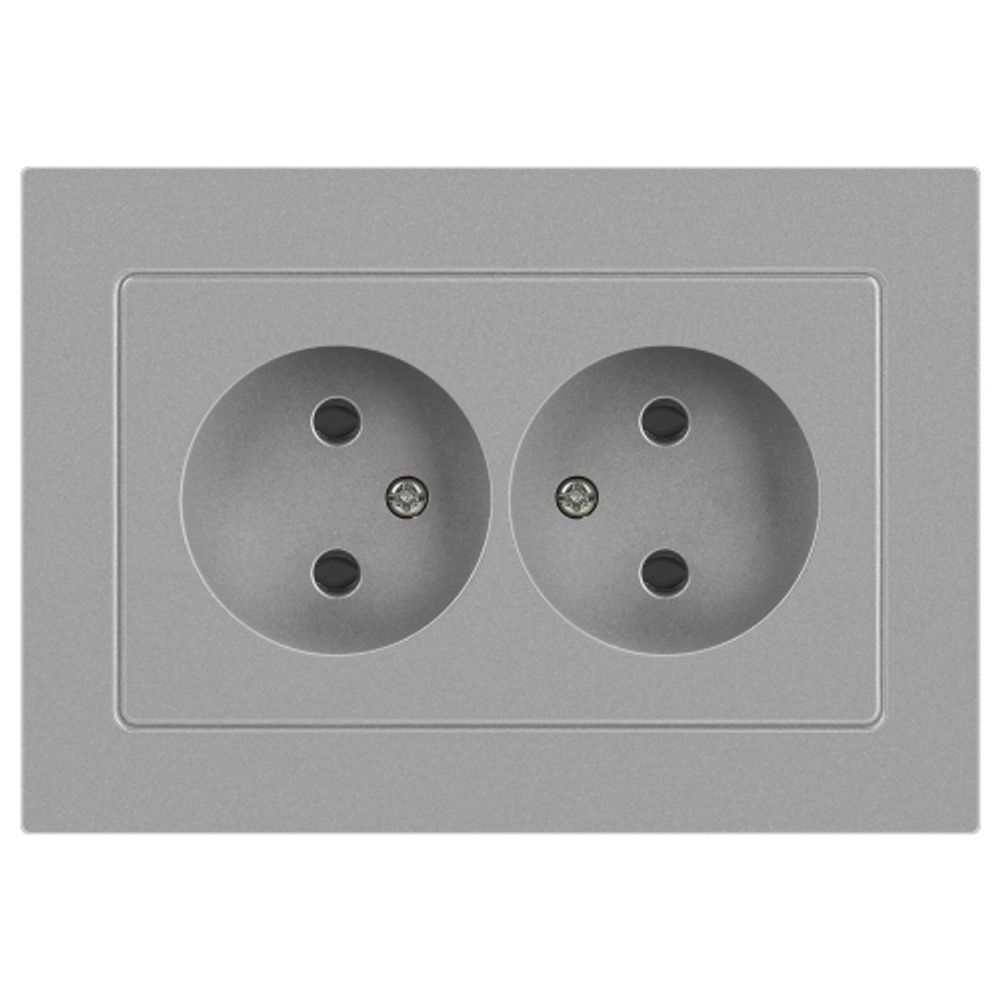 Розетка Intro Accent 6-204-03 2х2P, 16А-250В, IP20, СУ, AL/CU, алюминий | Intro