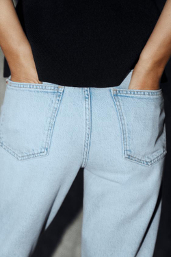 ZARA ДЖИНСЫ Z.01 MOM FIT С ВЫСОКОЙ ПОСАДКОЙ, ГОЛУБОЙ
