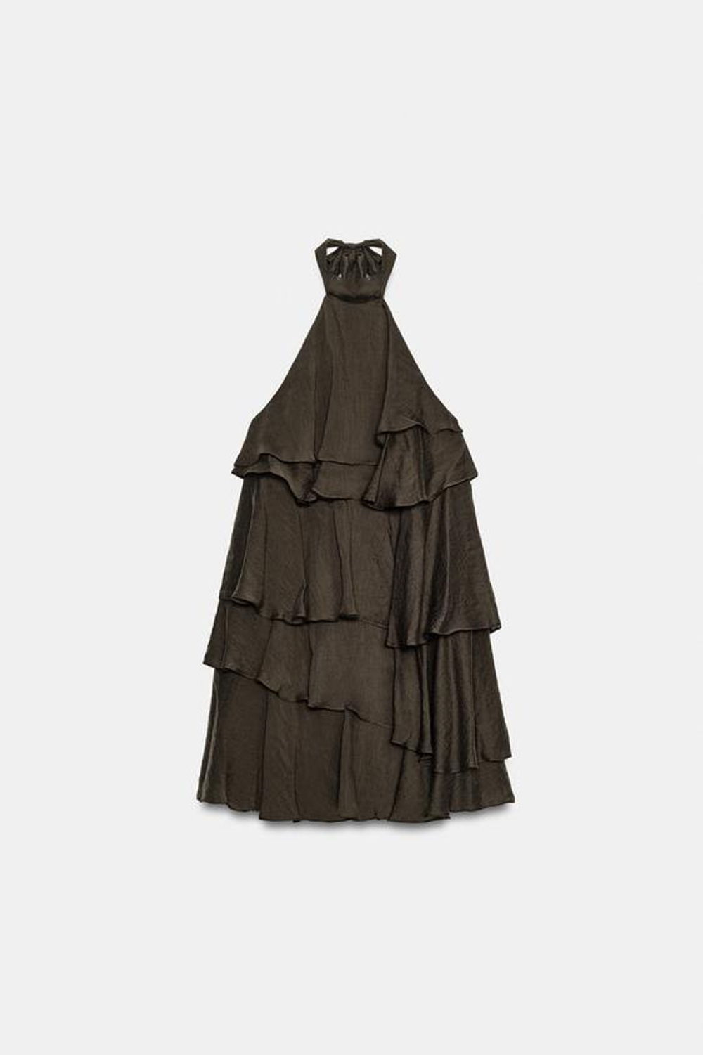 ZARA КОРОТКОЕ ПЛАТЬЕ С ВОЛАНАМИ, КОРИЧНЕВЫЙ