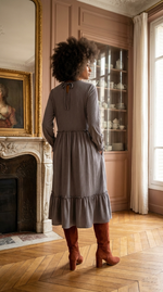 Хлопковое рюшечное платье в полосу