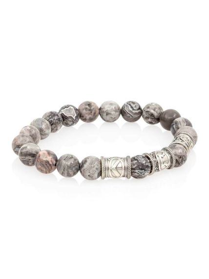 Браслет из натуральной серой яшмы с рунами Кеназ, Перт, Манназ - Самореализация, вид сбоку 1