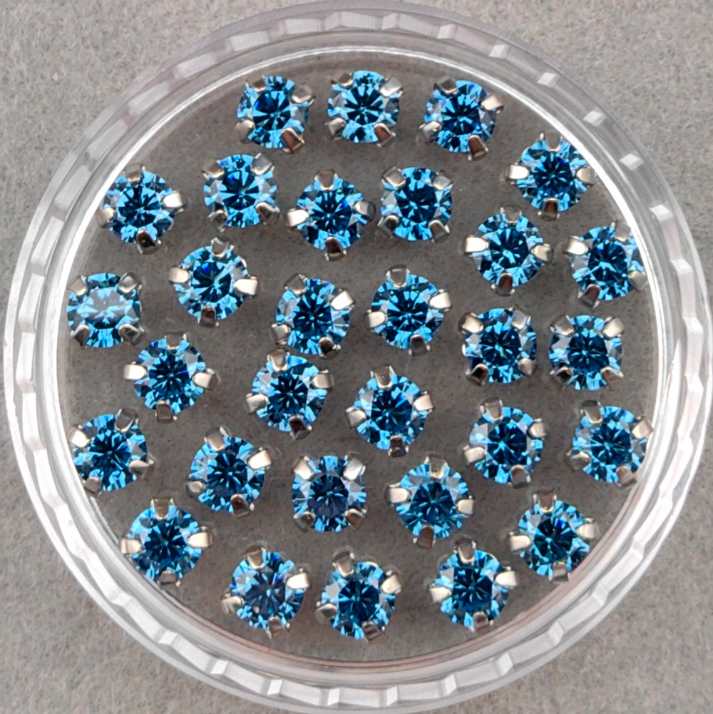 Фианиты шатоны в оправах, Blue/Platinum