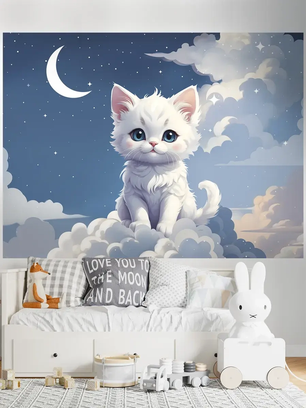 3D Детские фотообои кот и голубое небо