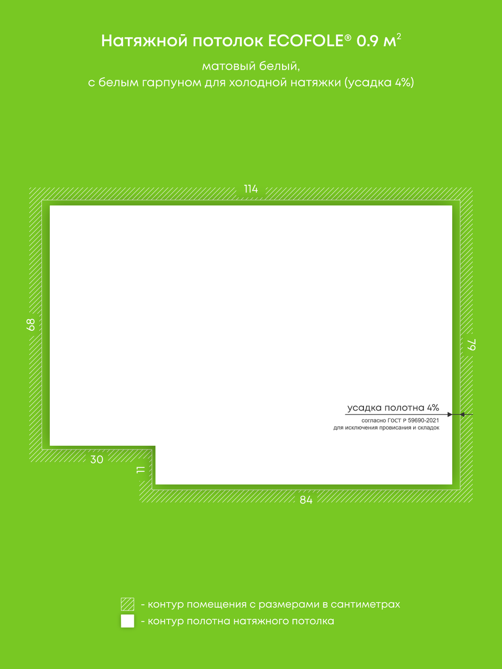 Матовый натяжной потолок 0.9 м2