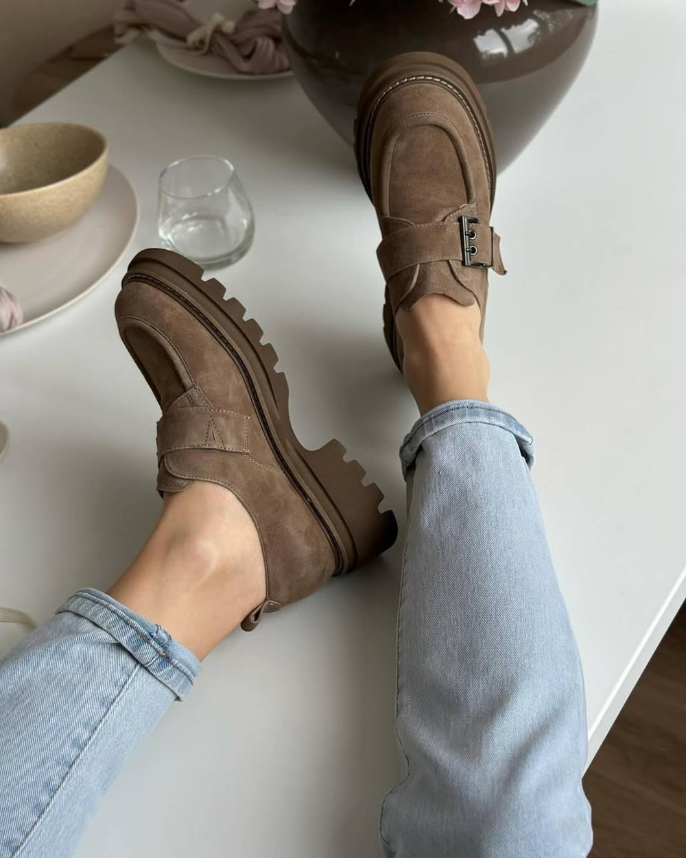 Лоферы из натуральной замши