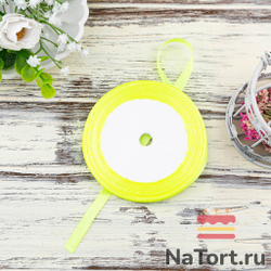 Лента атласная 6 мм  (23 метра, цвет №58 желтый неоновый)