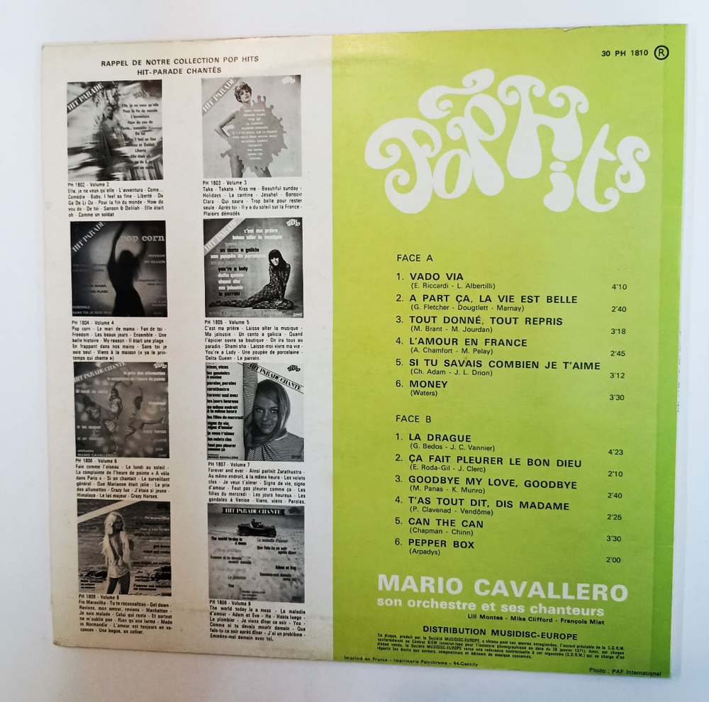 Винтажная виниловая пластинка LP Mario Cavallero, Son Orchestre Et Ses Chanteurs Hit Parade Chante Pop Hits Vol. 10 (France 1973)