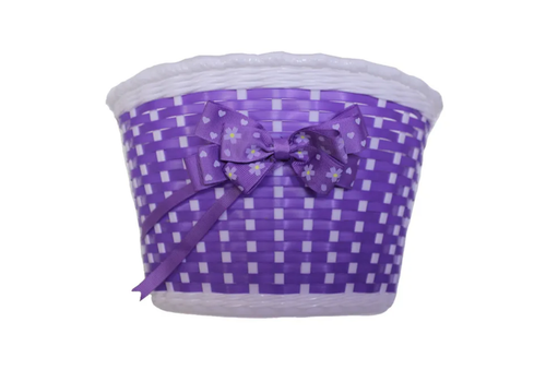 Корзина TRIX для детского велосипеда 20", крепление на руль, 270x200x170мм, пластиковая, плетёная, бело-фиолетовая (50)