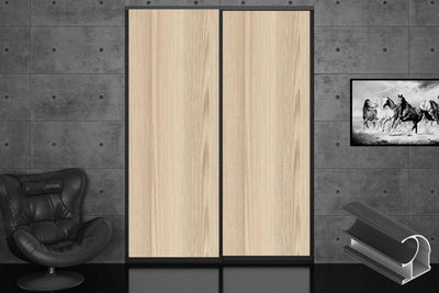 Дверь-купе 2850*600(700,800,900) мм, черный велюр, Ясень Наварра EGGER