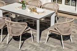 "Венето" обеденная группа на 6 персон со стульями "Милан", каркас белый, роуп бежевый