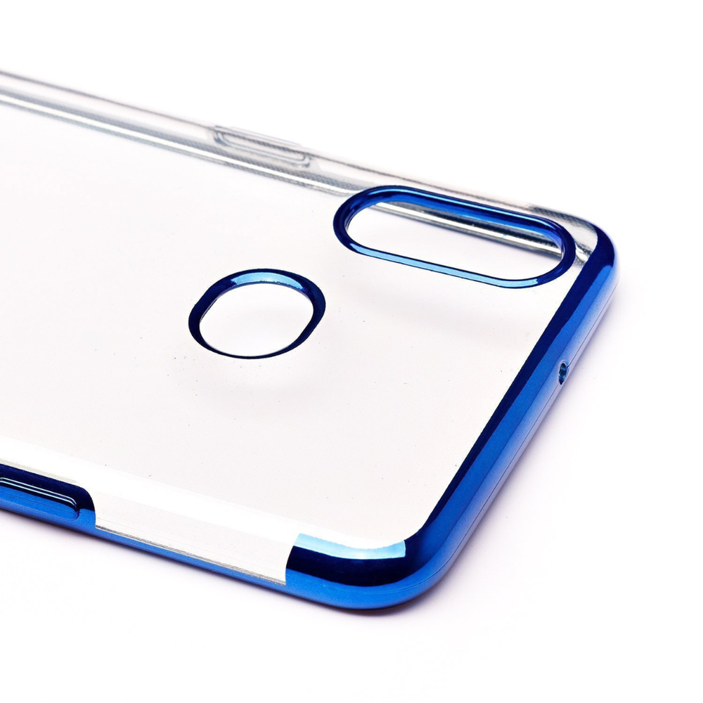 Прозрачный глянцевый чехол с синей окантовкой для Samsung A10s
