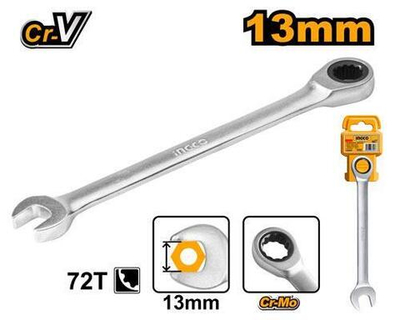 Комбинированный трещоточный ключ 13 мм INGCO HCSPAR131 INDUSTRIAL
