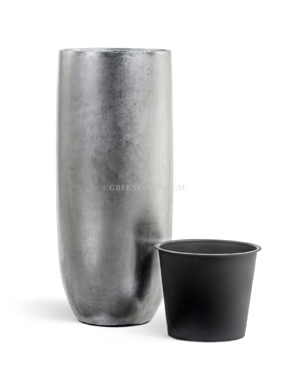 Кашпо TREEZ Effectory - Metal - Высокий округлый конус - Серебро