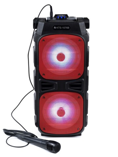 Портативная колонка BT SPEAKER KTS-1076 Bluetooth, с микрофоном для караоке, FM, MP3 и подсветкой красная