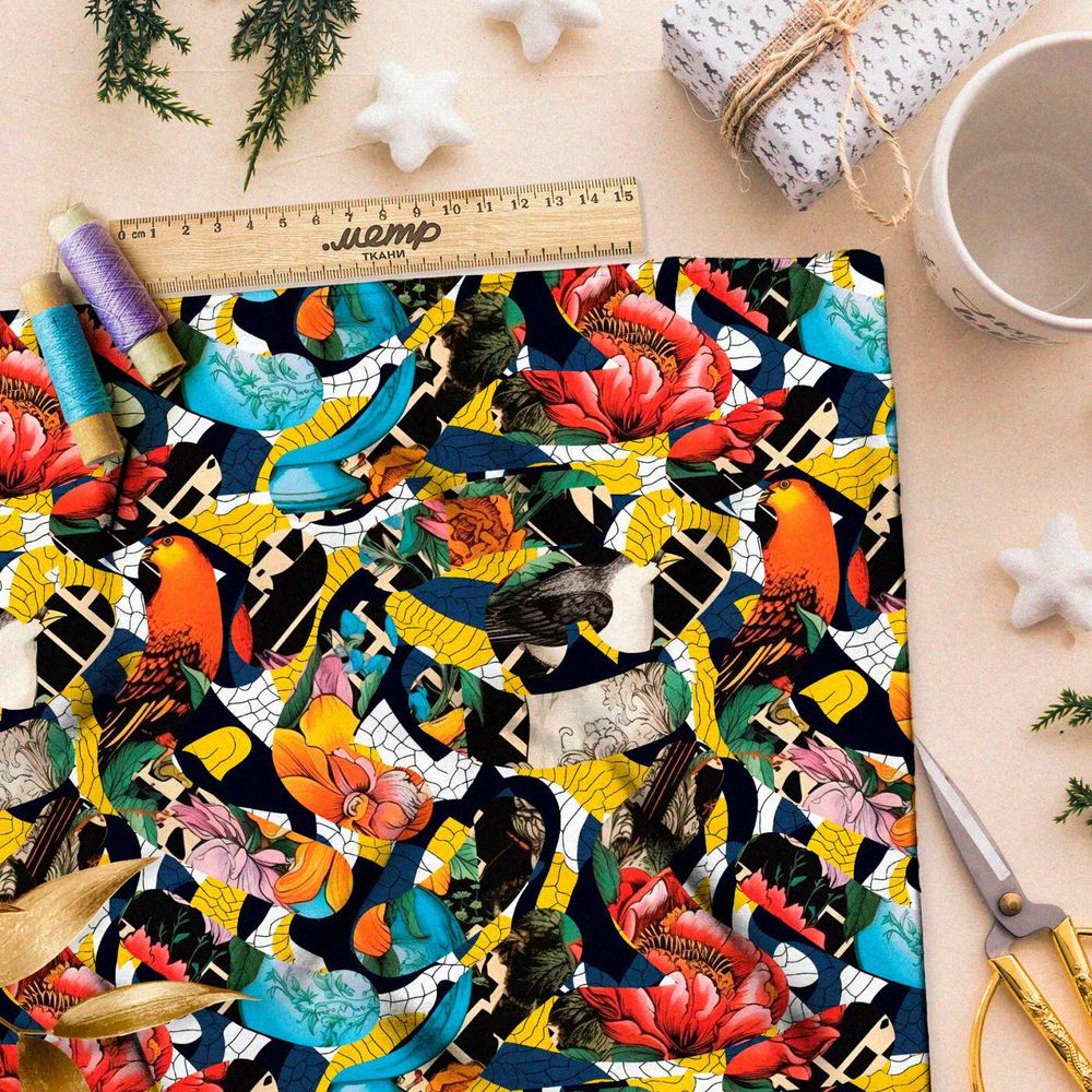 Ткань премиум интерлок абстрактное отражение души