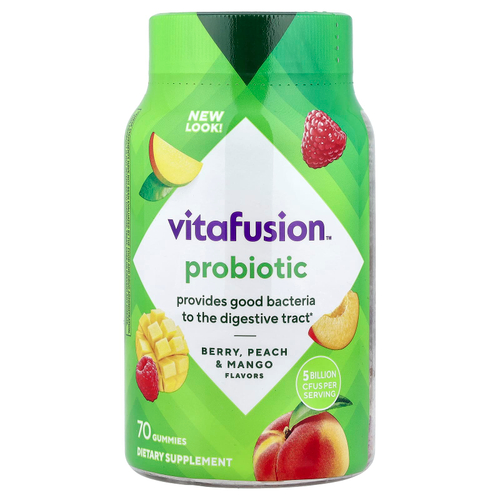 VitaFusion, Жевательные мармеладки с пробиотиками, натуральная малина, персик и манго, 5 млрд КОЕ, 70 жевательных таблеток