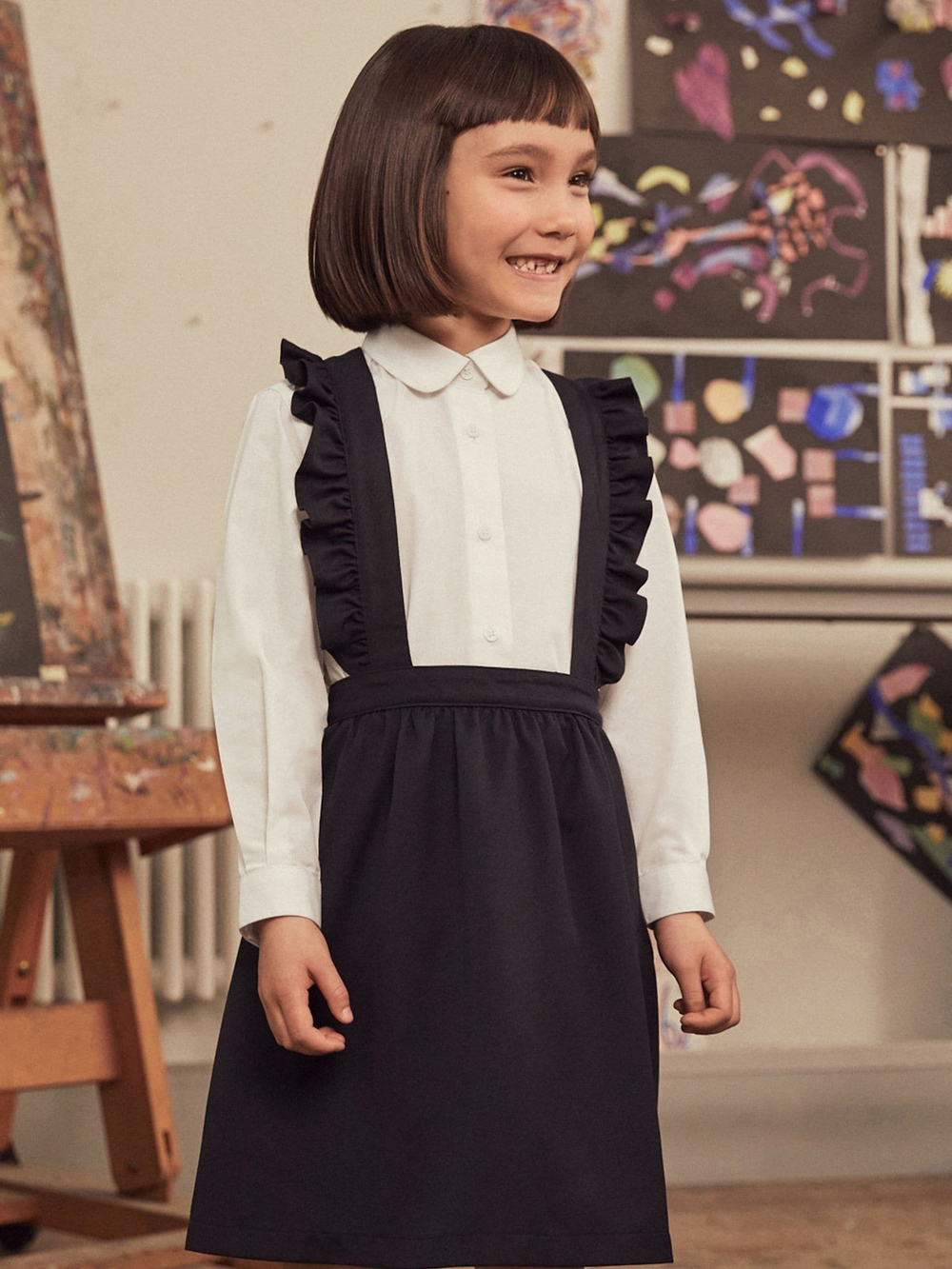 Сарафан школьный и рубашка в комплекте для девочки Next C44-160, Темно-синий, Белый