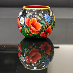 Вазочка с ручной росписью Палех "Маки и полевые цветы"