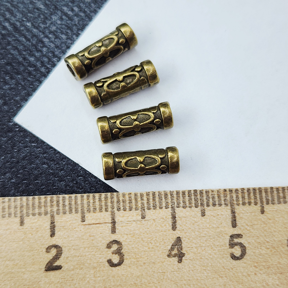 Разделитель для бусин, 12мм, трубочка с рисунком, античная бронза