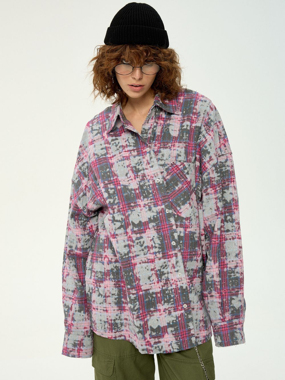 Рубашка Kraizy Stripes Destroy серо-розовая