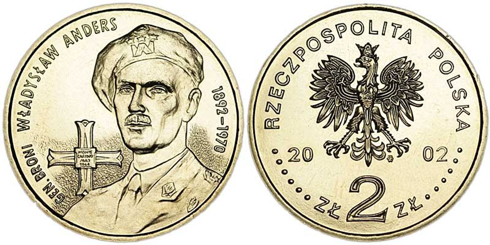 Польша 2 злотых, 2002 110 лет со дня рождения Владислава Андерса aUNC
