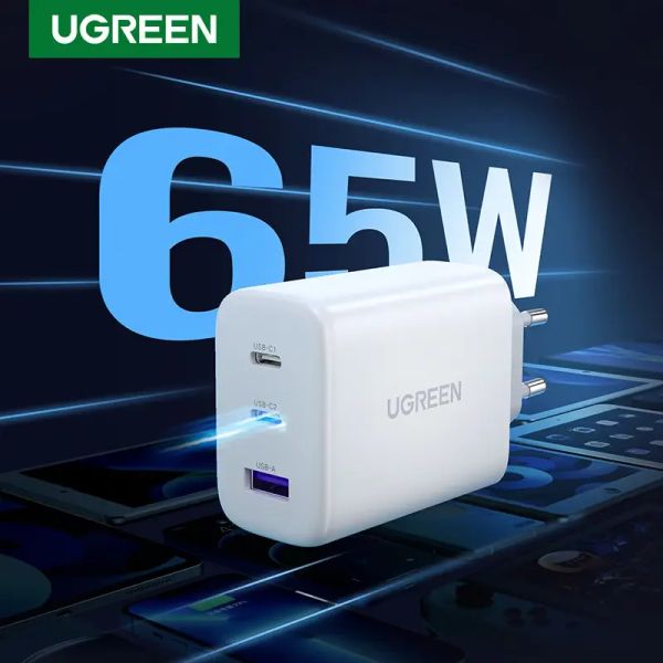 Адаптер питания Ugreen 65Вт Fast Charger (2 Type-C + USB-A) Белый