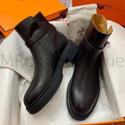 Женские ботинки Hermes Veo кожаные в черном цвете