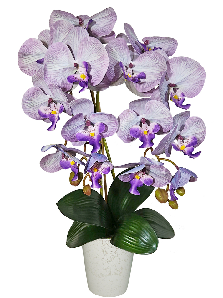 Искусственные Орхидеи 2 ветки лиловые латекс 55см в кашпо
