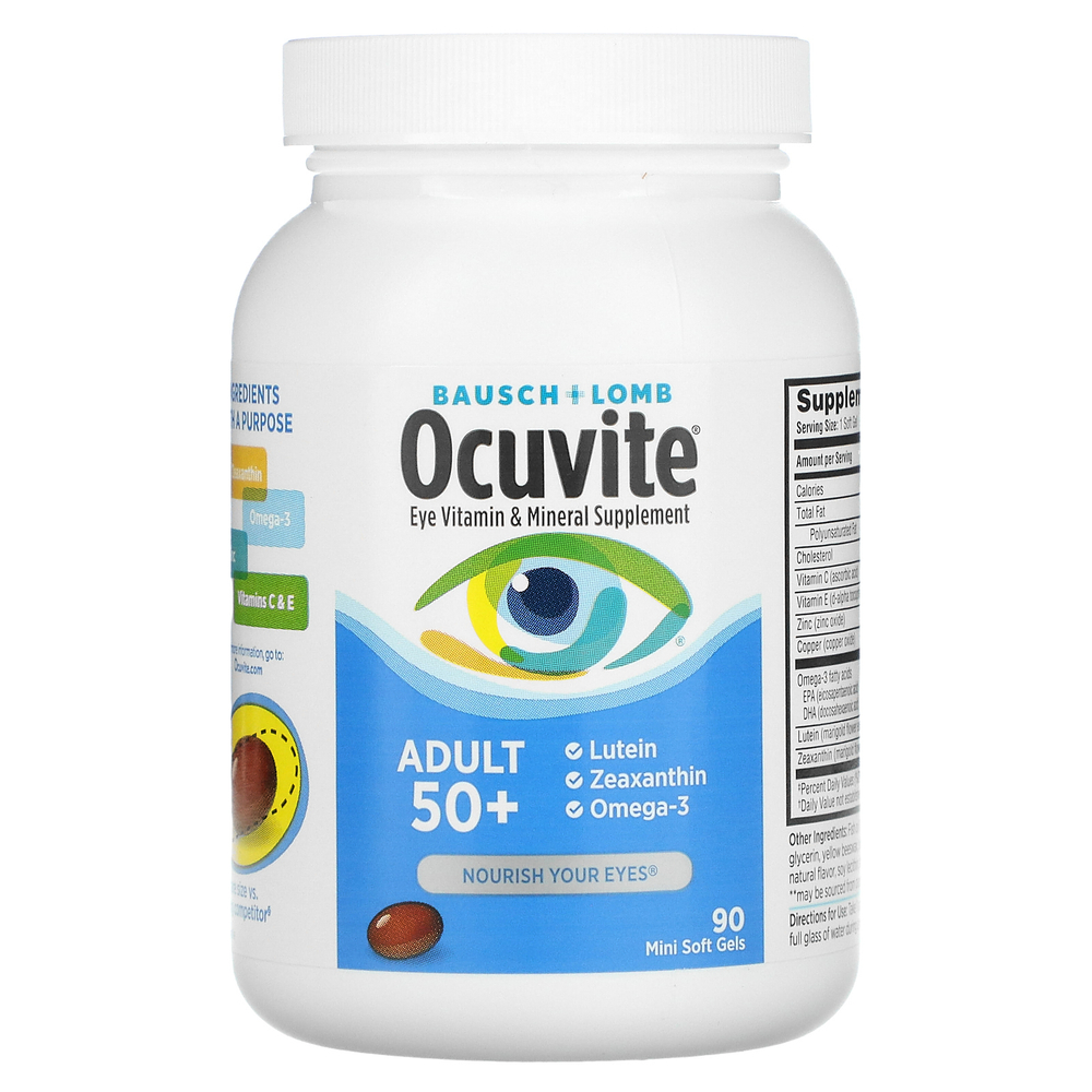 Ocuvite, для людей старше 50 лет, добавка для зрения с витаминами и микроэлементами, 90 мягких таблеток