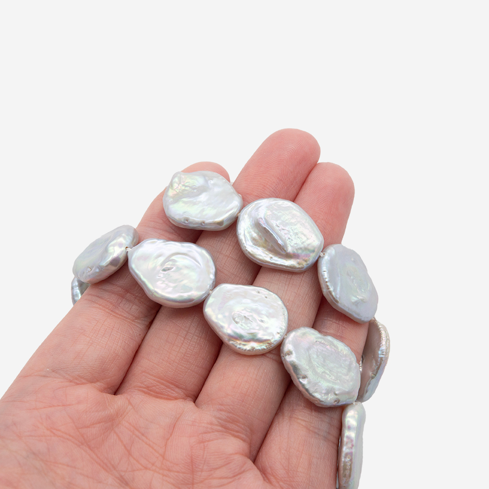 Жемчуг культивированный барочный в форме вытянутой монетки, серый, 18-20*15мм