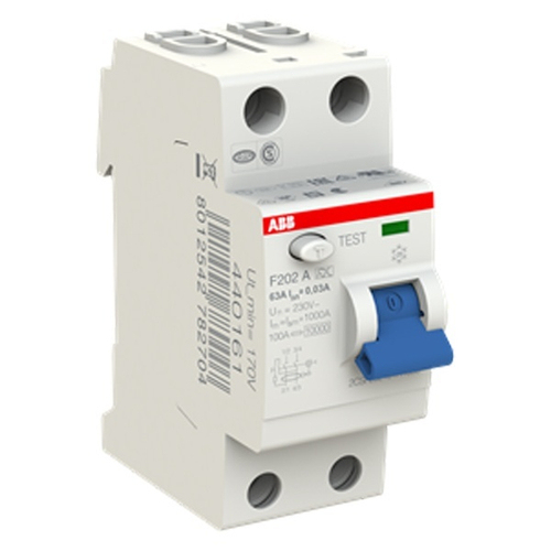 УЗО ABB F202 A-63/0,03 2-х полюсное тип A 63A 30mA 2 модуля (ВДТ) 2CSF202101R1630