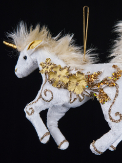 Елочная игрушка Единорог 6х15х28см ChristmasDeLuxe золото