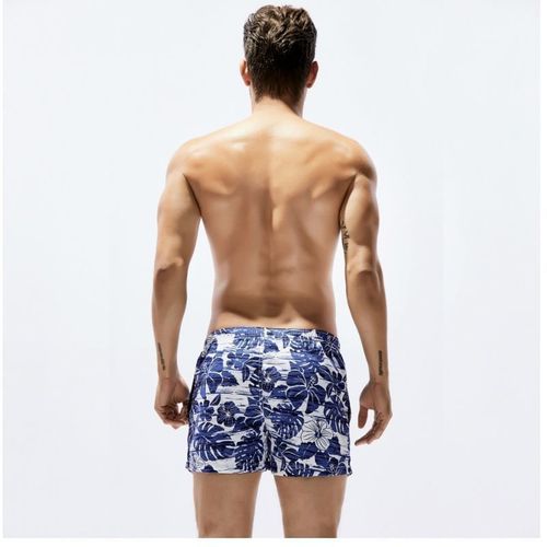 Мужские пляжные шорты белые с синим цветочным принтом SEOBEAN 30240