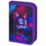 Пенал BRAUBERG с наполнением, 1 отделение, 1 откидная планка, 24 предмета, 21х14 см, "Neon cat"