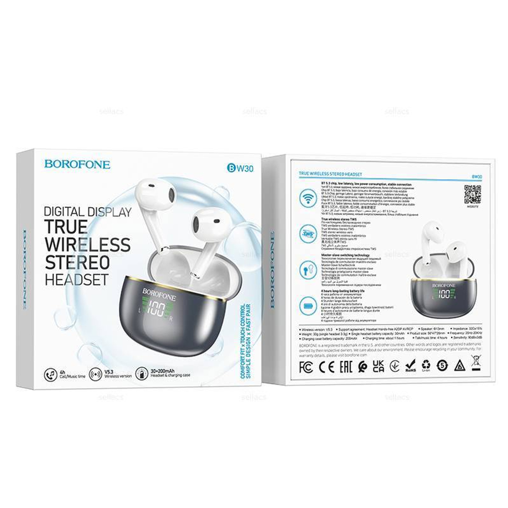 Беспроводные наушники TWS BOROFONE BW30 (серый)