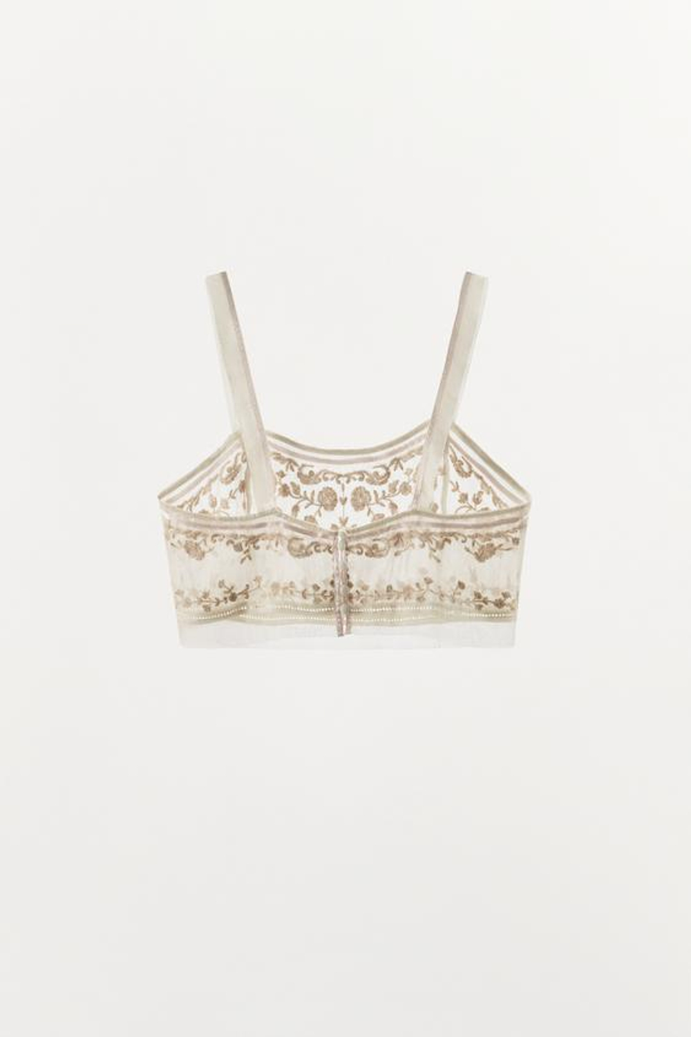 ZARA КОРОТКИЙ ТОП С ВЫШИВКОЙ — ZW COLLECTION, ЦВЕТ СЛОНОВОЙ КОСТИ