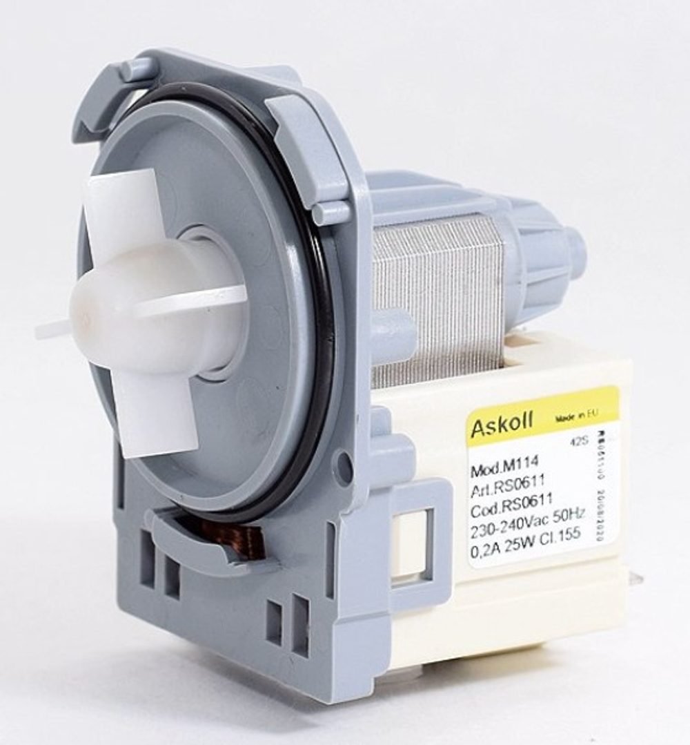Насос/помпа для стиральной машины (M114) ASKOLL 25W, 3 защелки, клеммы назад раздельно белый 10MA56, 63AB814, 50293177007, 1322082015, 1322082007,