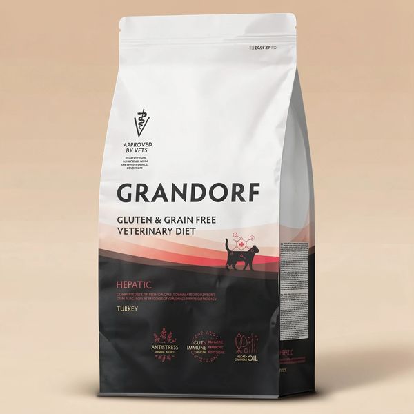 Сухой диетический корм Grandorf Veterinary Diet Cat Hepatic для кошек для поддержания функции печени при ХПН