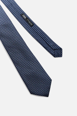ZARA ГАЛСТУК В ГОРОШЕК ИЗ 100% ШЕЛКА, МОРСКОЙ СИНИЙ