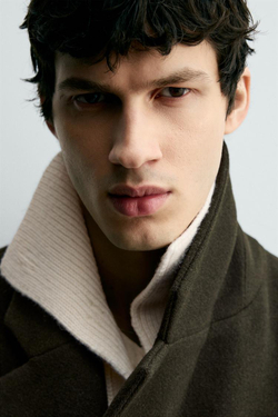 ZARA ДВУБОРТНОЕ ПАЛЬТО ИЗ ШЕРСТИ С ПОЯСОМ, ТЕМНЫЙ ХАКИ