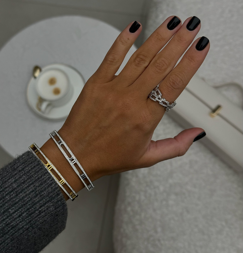 Браслет римские цифры с фианитами gold