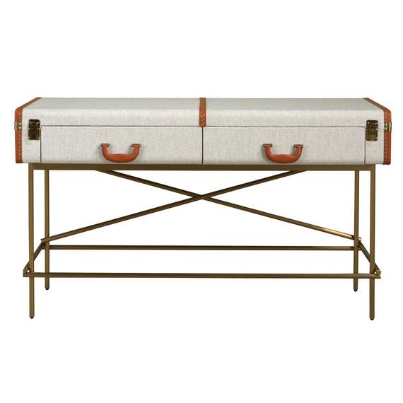 Консольный стол 3271 из шпона ореха и светло-серой ткани