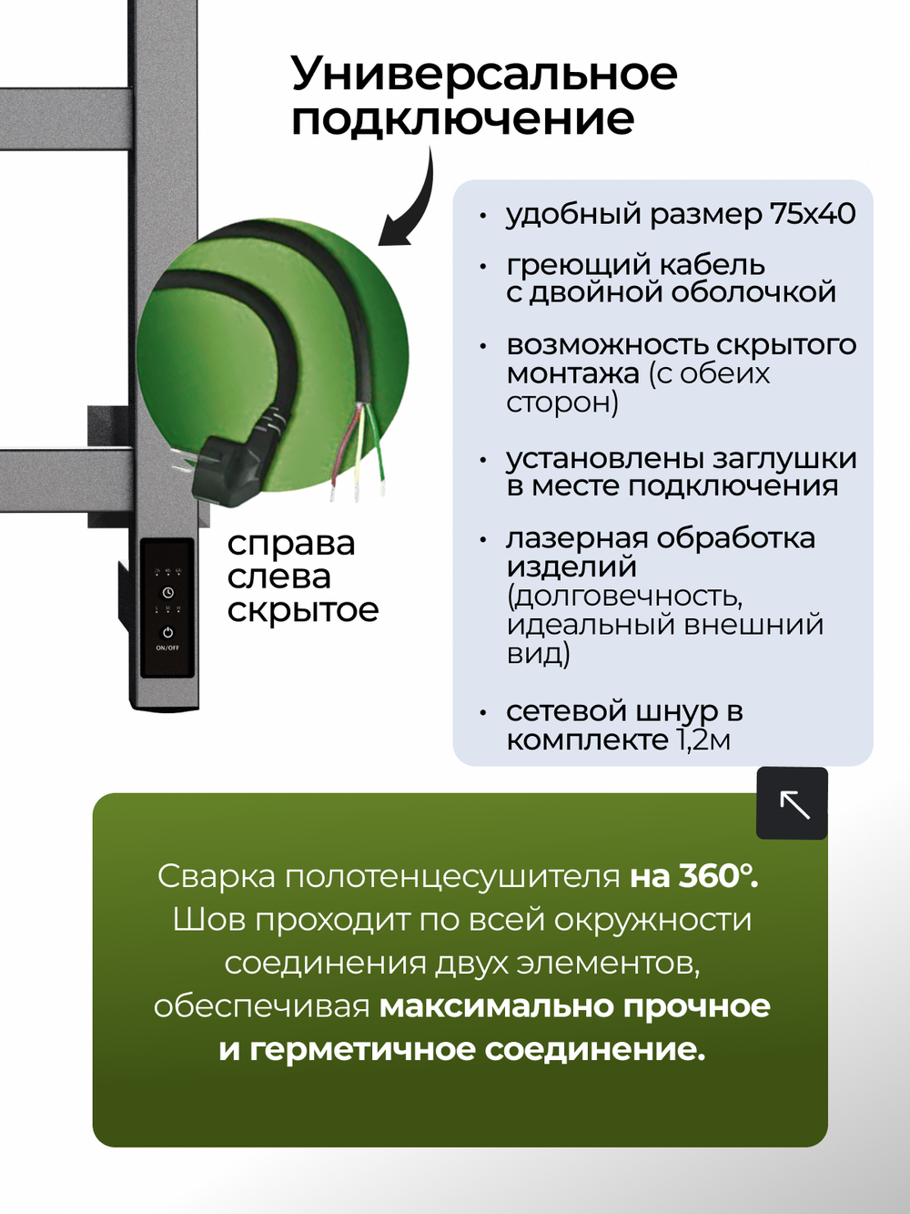 Электрический полотенцесушитель графит лесенка 75х40 Entero