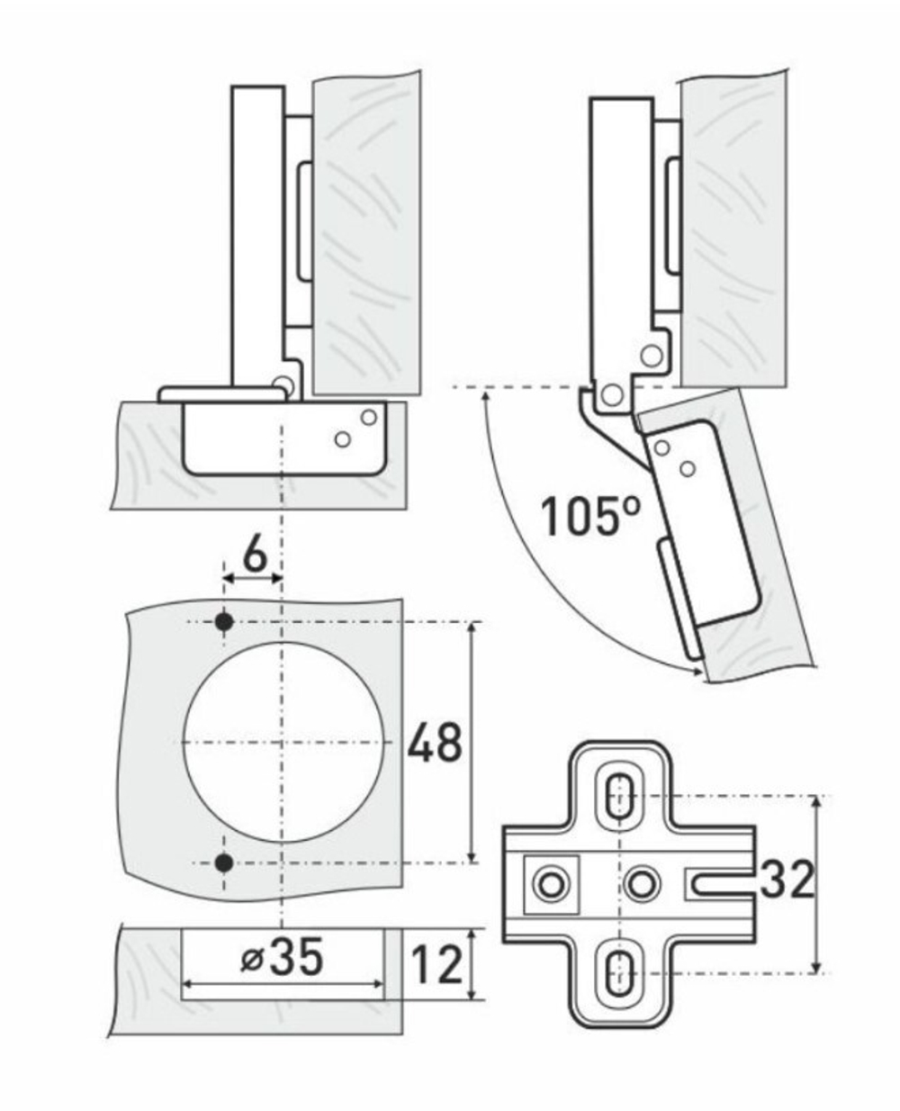 Петля 4-шарнирная накл StahlBuro 362 А Slide-On 105 град  (уп. 2шт) / 15905