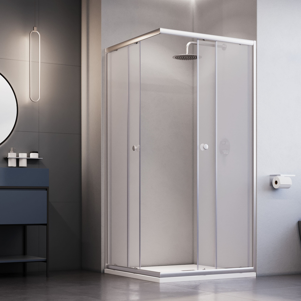 Душевой уголок квадратный, раздвижной с угла - TN-206-J (Прозрачное, 900x900)