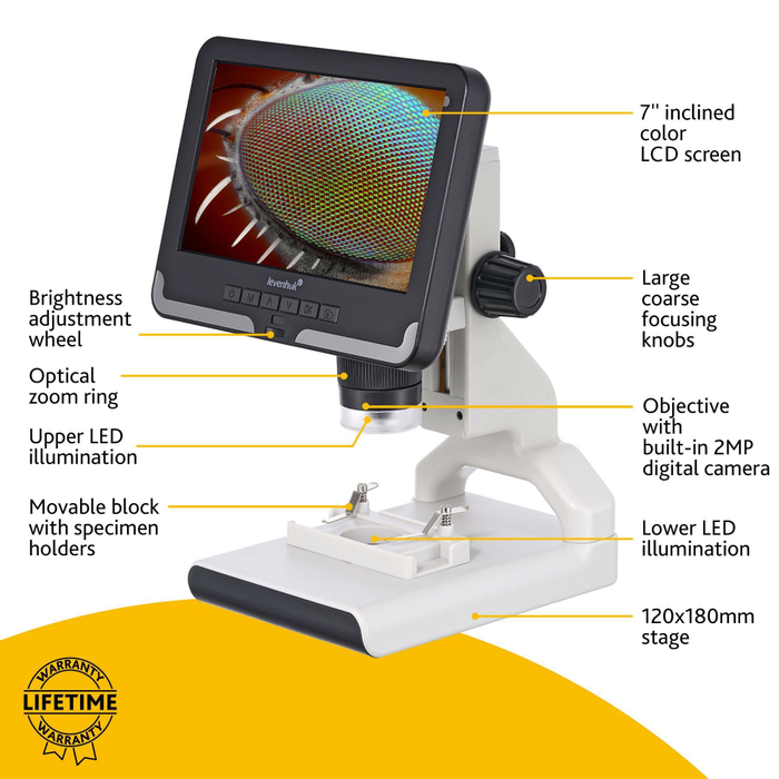 Микроскоп цифровой Levenhuk Rainbow DM700 LCD с набором микропрепаратов