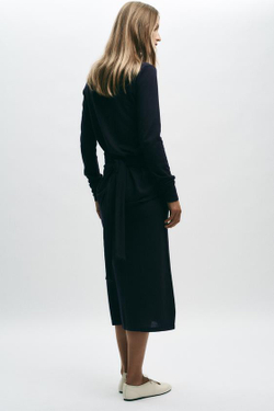 ZARA ЮБКА-МИДИ ОДНОТОННАЯ ТРИКОТАЖНАЯ, МОРСКОЙ СИНИЙ